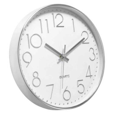Imagem de Relógio De Parede Decorativo 25cm Silencioso Cozinha  - DMA, PRATA