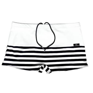 Imagem de Sunga adulto boxer branco e listra preto com branco - Bim Beachwear, M
