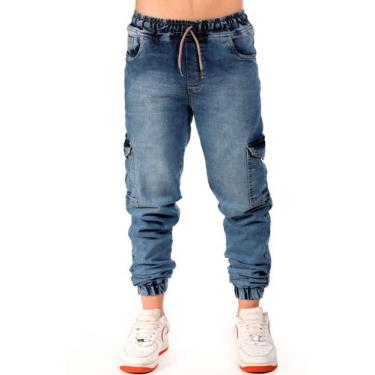 Imagem de Calça Cargo Jogger Jeans Masculina de Menino Infantil Juvenil - Ewg Mo