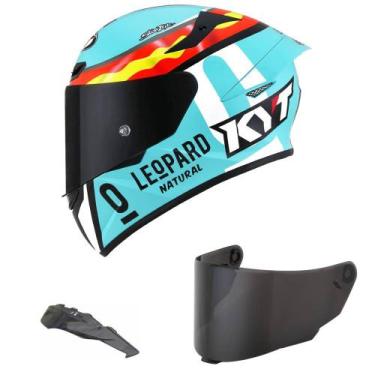 Imagem de Capacete KYT TT Course Jaume Masia Leopardo Azul Mais Viseira Fumê e S