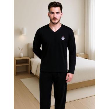 Imagem de Pijama de Inverno Masculino Manga Longa Calça Comprida Adulto de Frio 