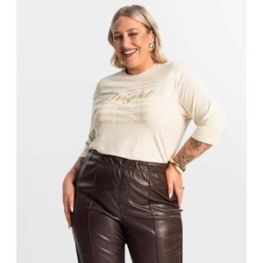 Imagem de Blusa Feminina Plus Size Manga 3/4 Secret Glam Bege-Feminino