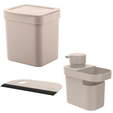 Imagem de Porta Detergente+Lixeira 2,5L+Rodo Pia Compacto Bege Cozinha OU