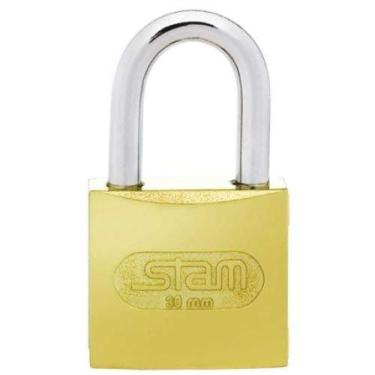 Imagem de Cadeado 45mm Zamac Latonado com Gancho e Chave com Mola em Aço Inoxidá