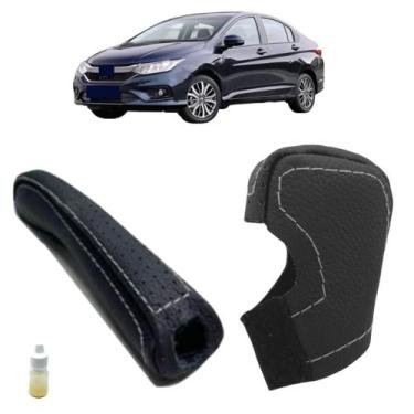 Imagem de Kit Capas Couro Manopla Câmbio Automático E Alavanca Freio de Mão City