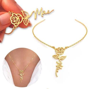 Imagem de Colar Feminino Pingente Mãe Flor Banhado ouro Semijoia Luxo - Santo Es