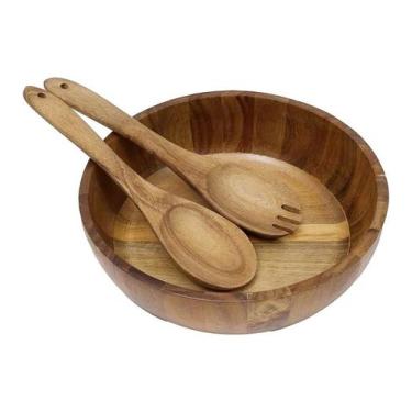 Imagem de Saladeira Com Colher E Garfo Para Salada 3 Peças Acácia Wood - Mimo St
