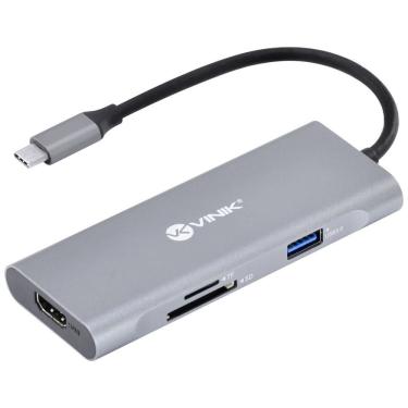 Imagem de Hub Usb Tipo C 7 em 1 HC-7 com 3 Portas Usb 3.0 Hdmi 4K Leitor Sd Tf e Power Delivery 60W Vinik