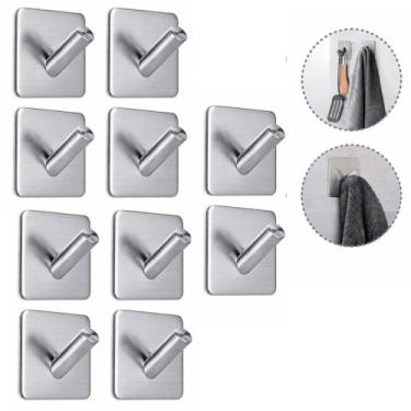 Imagem de Kit 10 Ganchos Adesivos de Parede Inox Suporte para Pendurar Toalhas R