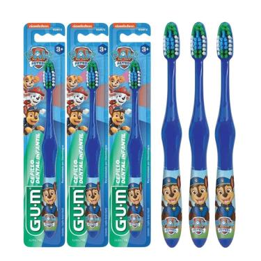 Imagem de Kit Escova de Dente Infantil Gum Patrulha Canina Cerdas Macias Azul com 3 Unidades