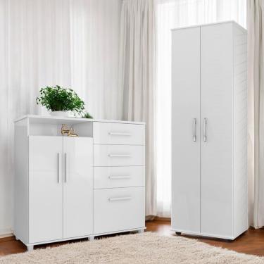 Imagem de Conjunto de Cômoda e Multiuso Helena e Topázio 5 Gavetas MDP Branco para Quarto Framar