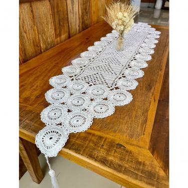 Imagem de Caminho de Mesa Crochê Polipropileno 1,50mx38cm Branco Artesanal