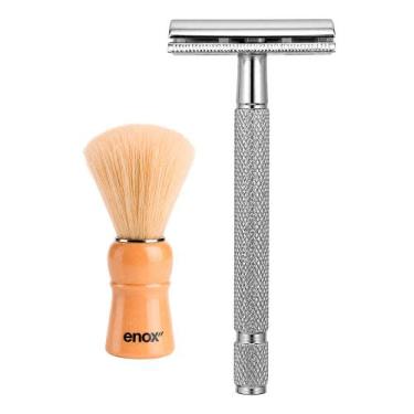 Imagem de Kit Aparelho com Pincel de Barbear Clássico Vintage Aço Inoxidável e C