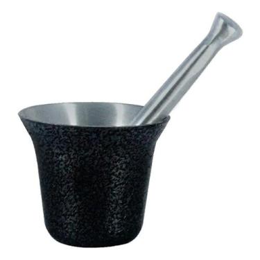 Imagem de Almofariz Alumínio Polido Craqueado Socador de Alho Preto Grande - DIV