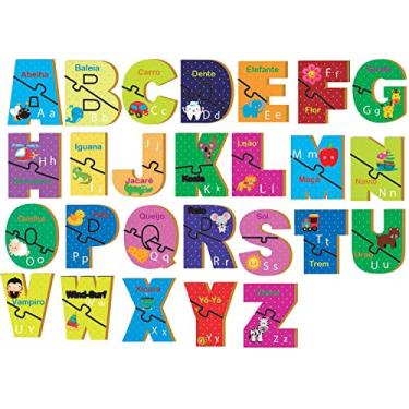 Imagem de Brincadeira de Criança Brinquedo Pedagógico Madeira Aprendendo o Abc com 52 Peças, Multicor