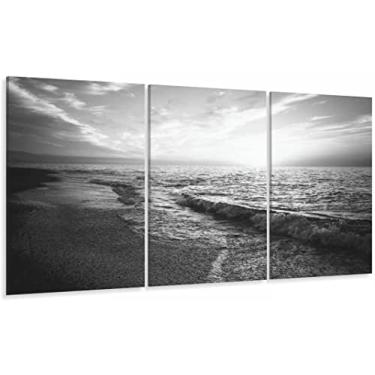 Imagem de Quadro Praia em Preto e Branco Paisagem Mosaico Sala Quarto