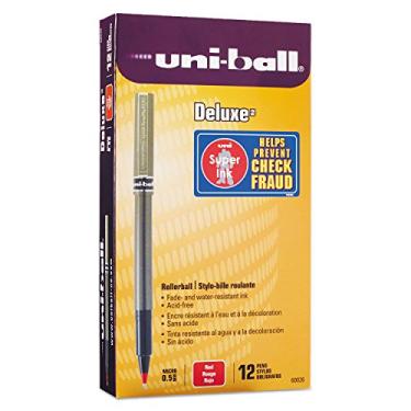 Imagem de Uni-ball 60026 Deluxe Roller Ball Stick Caneta impermeável Tinta vermelha Micro dúzia