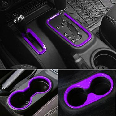 Imagem de Acabamento de suporte de copo de água frontal e traseira E-cowlboy, acabamento de caixa de engrenagem e caixa de transferência 4 peças para Jeep Wrangler JK e Unlimited 2/4 portas 2007-2016 (roxo)