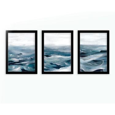 Imagem de Kit 3 Quadros Decorativos Com Moldura Onda Mar