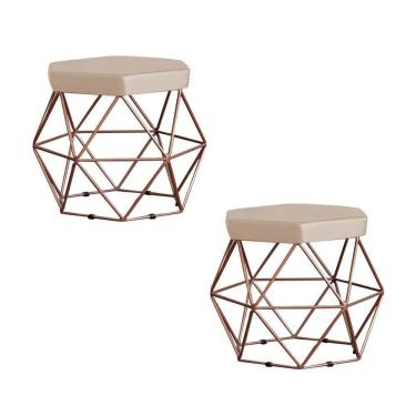 Imagem de Kit 2 Puff Base Bronze Elsa Suede Bege Gran Belo