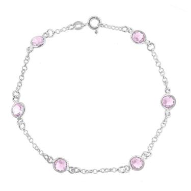 Imagem de Pulseira Feminina Pedra Zircônia Rosa De Prata 925