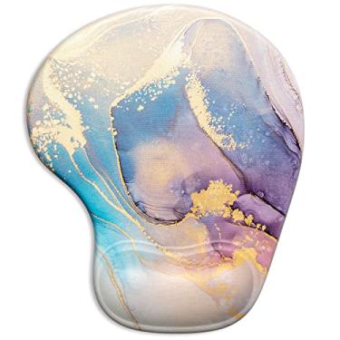 Imagem de ITNRSIIET Mouse pad ergonômico com suporte de pulso em gel, superfície lisa, base de poliuretano antiderrapante, material de escritório confortável, alívio da dor, 24 x 20 cm, textura de mármore