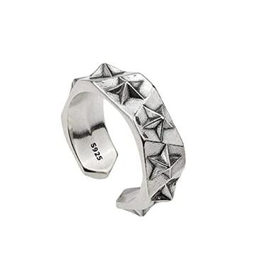 Imagem de Anéis redimensionáveis com pentagrama da moda com estrela de cinco pontas e estrela multifacetada para mulheres homens Hio Hop Gothic Punk Joias de luxo, Metal não precioso, Sem pedras preciosas