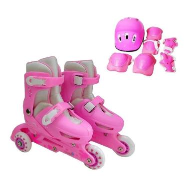 Imagem de Patins Infantil Importway 3 Rodas Ajustável Com Kit Proteção Rosa