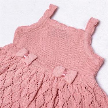 Imagem de Vestido Bebê Tricot Vazado Laços Rosa Chiclete Grão De Gente