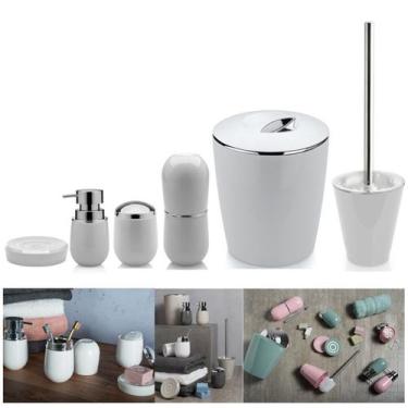 Imagem de Kit 6Pçs Banheiro Porta Escova / Algodão + Dispenser + Saboneteira + L