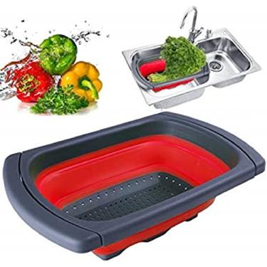 Imagem de Escorredor Macarrao Silicone Expansivel Alça Retratil Pia Legumes Frutas Cozinha