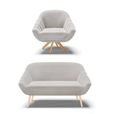 Imagem de Kit 01 Namoradeira E 01 Poltrona Giratória Veludo Cinza