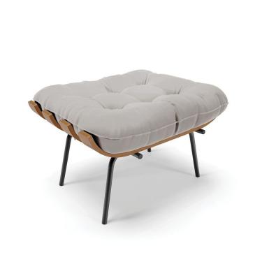 Imagem de Puff Costela Veludo Cinza Base Metálica Preto - D`Rossi