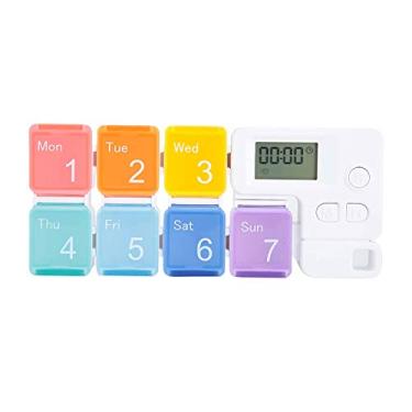 Imagem de Caixa organizadora de comprimidos de medicina portátil com 7 grades para armazenamento de doces, estojo organizador de arco-íris com lembrete inteligente de alarme, mini estojo semanal para pílulas auxiliares de medicamento (iridescente)