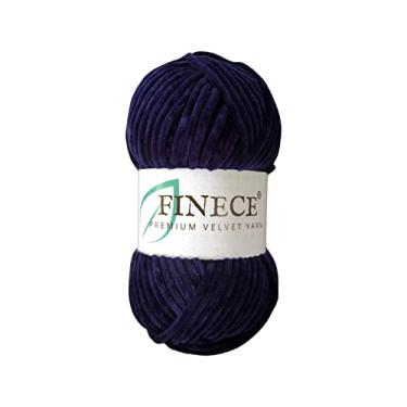 Imagem de FINECE Fio de veludo macio de chenille para crochê, cobertor de bebê, fio para tricô chique, para crochê, tecelagem, artesanato, fio amigurumi (1 novelo, 2100-azul marinho)