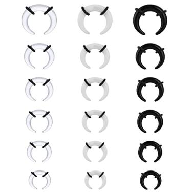 Imagem de Yolev 18 peças de acrílico pinçador afunilado anel septo forma de C búfalo dilatador de ferradura brincos com anéis de vedação pretos jóias de piercing de nariz (14G-4G), Acrílico, Sem pedra preciosa
