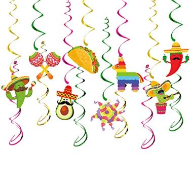 Imagem de 14 peças de decorações de festa da festa mexicana redemoinhos pendurados, decorações de cinco de maio para pendurar, decorações de festa temáticas de taco de redemoinho para pendurar decorações de festa