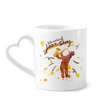 Imagem de Instrumentos de saxofone musicais caneca padrão aquarela café cerâmica copo de coração de vidro