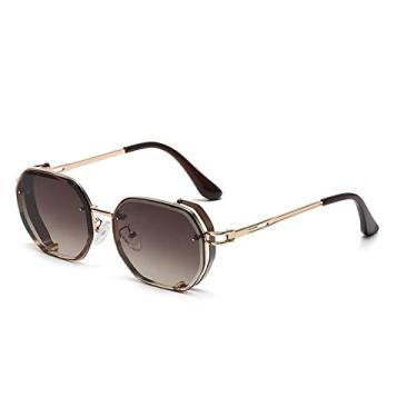 Imagem de Óculos de sol quadrados pequenos ocos de polígono vintage para homens moda liga gradiente de condução óculos de sol femininos, chá de ouro, tamanho único