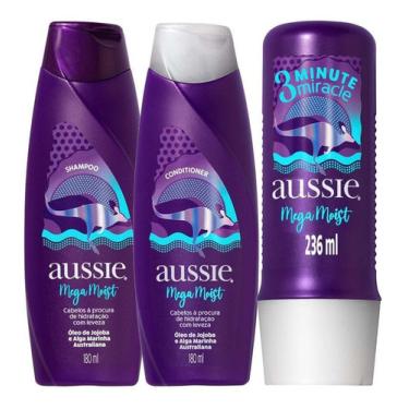 Imagem de Shampoo+condicionador Aussie 180ml+tratamento 3minute 236ml Mega Moist