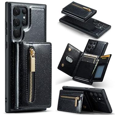Imagem de Capa de couro para cartões brilhantes para Samsung Galaxy S21 S20 FE S22 S23 Plus Note 20 Ultra Z Fold 4 3 Zipper Wallet Phone Case, Black, para Samsung Galaxy S21