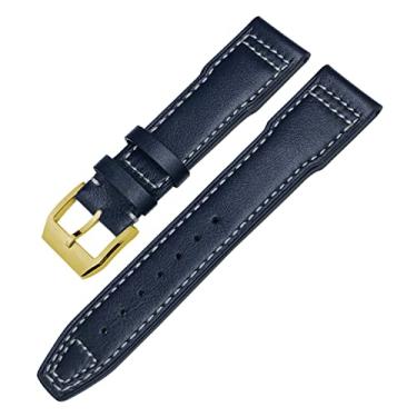 Imagem de AEMALL Pulseira de couro genuíno para IWC Mark XVIII Le Petit Prince Pilot's Watch 20mm 21mm 22mm Pulseira de couro (cor: ouro azul escuro, tamanho: 22mm)