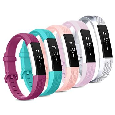 Imagem de [Pacote com 5] Pulseiras esportivas compatíveis com pulseiras Fitbit Alta HR e pulseiras Fitbit Alta para homens mulheres, pulseiras de substituição clássicas de silicone macio para Fitbit Alta HR/Fitbit Alta (pacote com 5 D, pequeno)