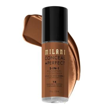 Imagem de Milani Conceal + Base 2 em 1 perfeita + corretivo para uma pele impecável, corretor sob os olhos, cobre vermelhidão e imperfeições, impermeável e à prova de suor - caramelo dourado