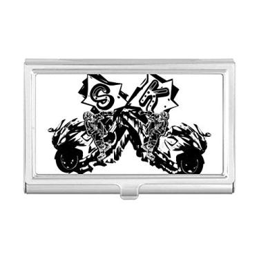 Imagem de Carteira preta com estampa de motocicleta, porta-cartões de visita, porta-cartões