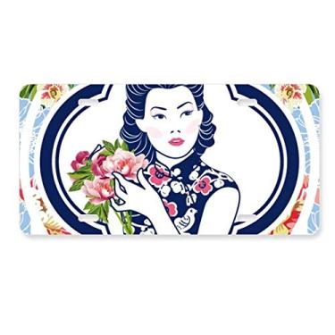 Imagem de DIYthinker Cultura chinesa flor beleza placa de licença decoração de carro acessório de aço inoxidável