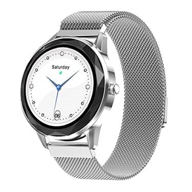 Imagem de Relógio Smartwatch NAMOFO inteligente de luxo das senhoras das senhoras relógio eletrônico para android ios aptidão rastreador feminino cristal superfície aço banda (Prata)
