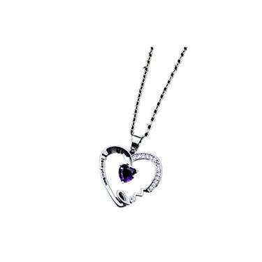 Imagem de Colar fashion com pingente de coração de pêssego I love you mom presente de feriado, Roxo escuro, P