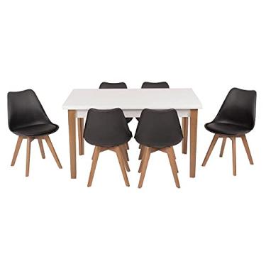 Imagem de Conjunto Mesa de Jantar Luiza 135cm Branca com 6 Cadeiras Leda - Preto