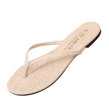 Imagem de Chinelo feminino sandália tanga padrão plana moda verão e chinelos beira-mar simples primavera (bege, 36-37)